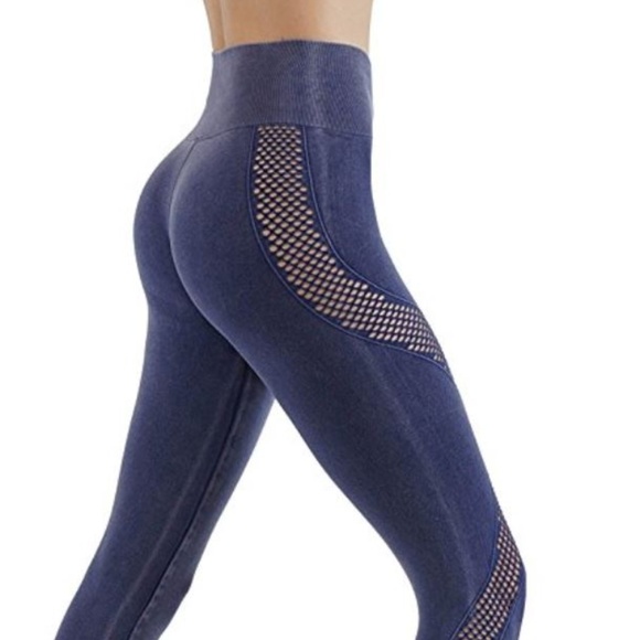 Faded Blue yoga leggings workout pants mesh 27 - Picture 3 of 3